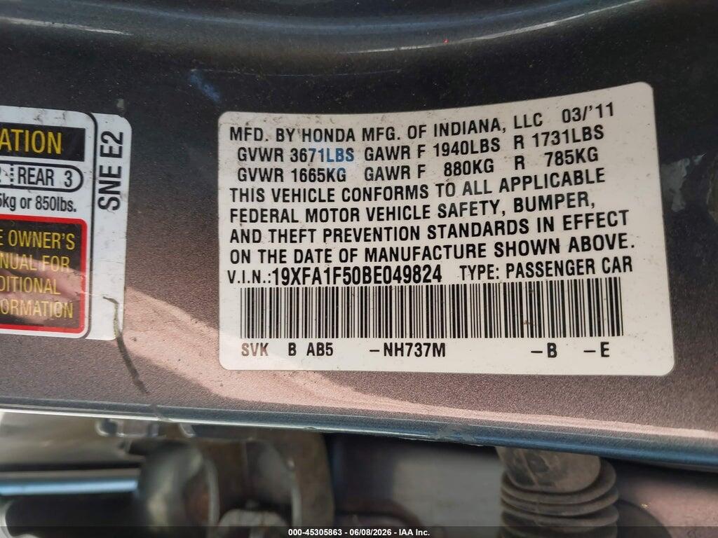 19XFA1F50BE049824 2011 HONDA CIVIC photo no. 9