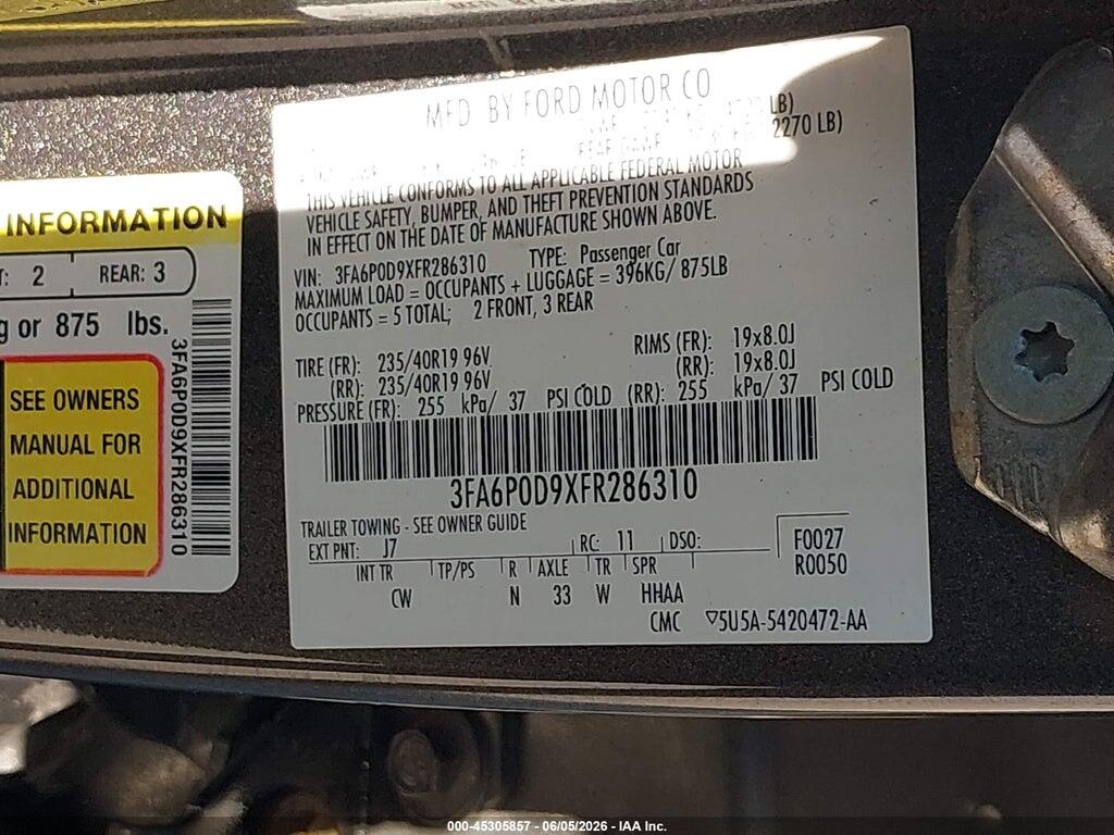 3FA6P0D9XFR286310 2015 FORD FUSION photo no. 9