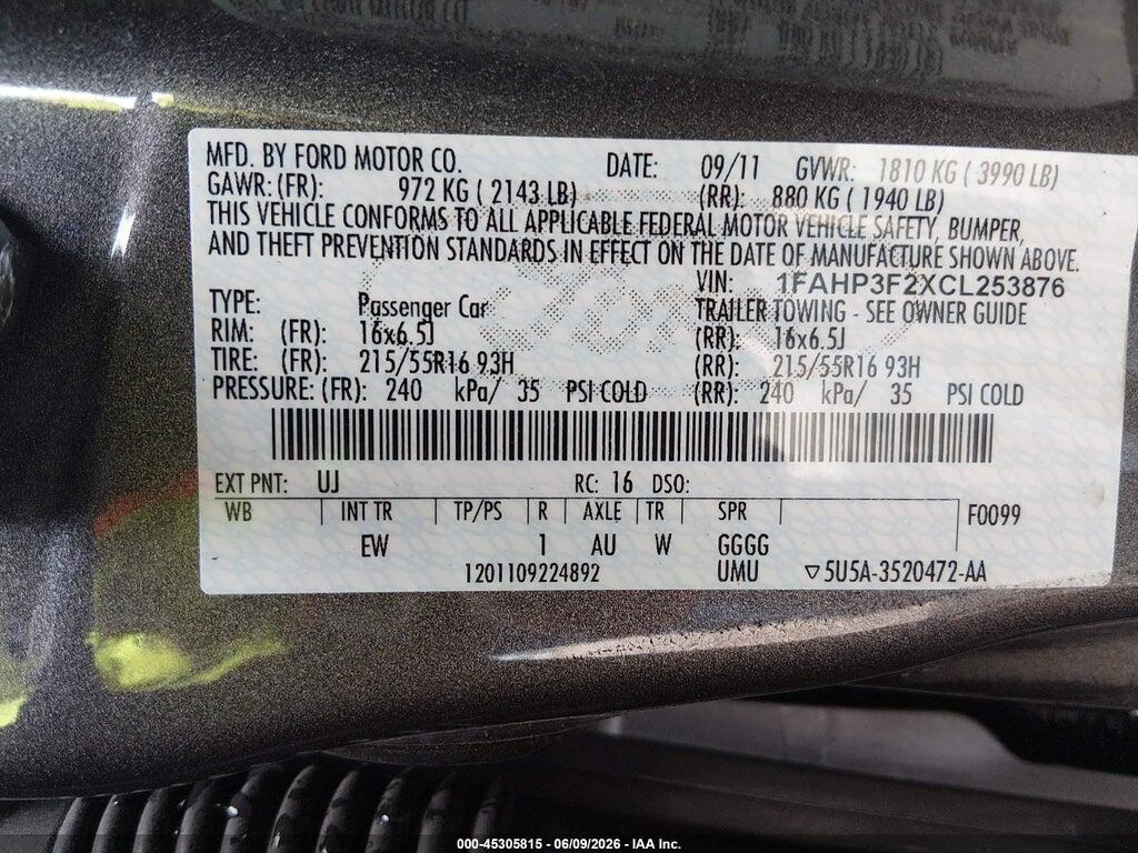1FAHP3F2XCL253876 2012 FORD FOCUS photo no. 9