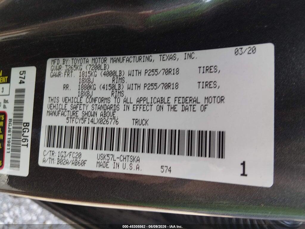 5TFCY5F14LX026776 2020 TOYOTA TUNDRA photo no. 9