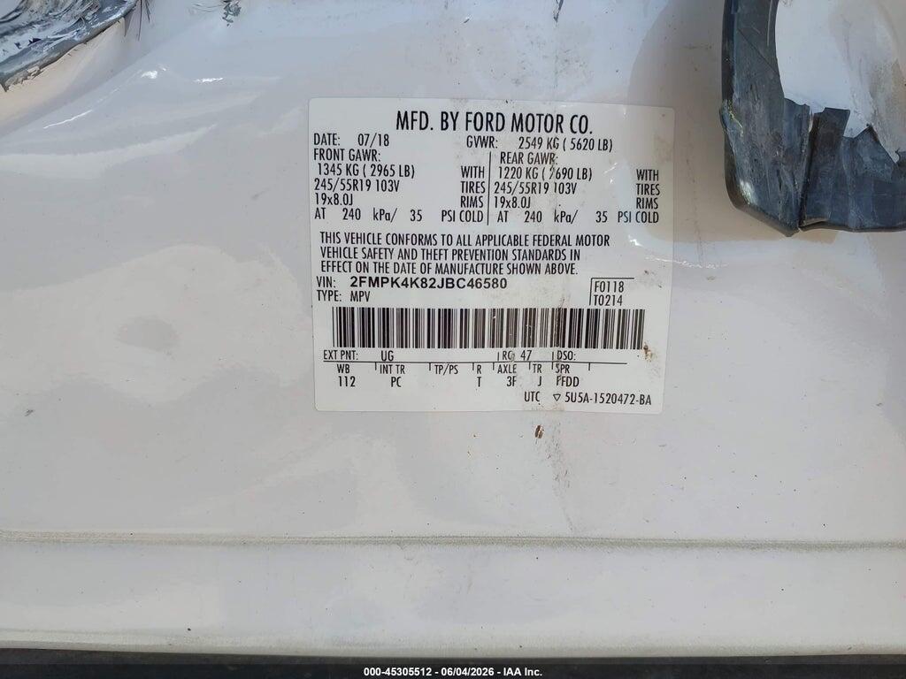 2FMPK4K82JBC46580 2018 FORD EDGE photo no. 9