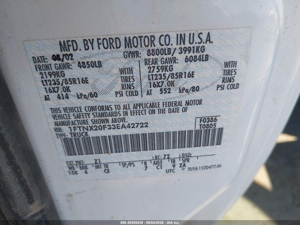 1FTNX20F33EA42722 2003 FORD F-250 photo no. 9
