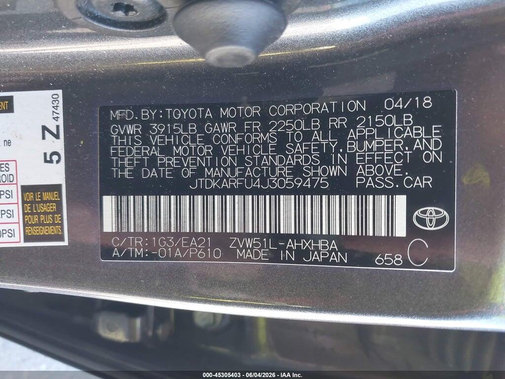 JTDKARFU4J3059475 2018 TOYOTA PRIUS photo no. 9