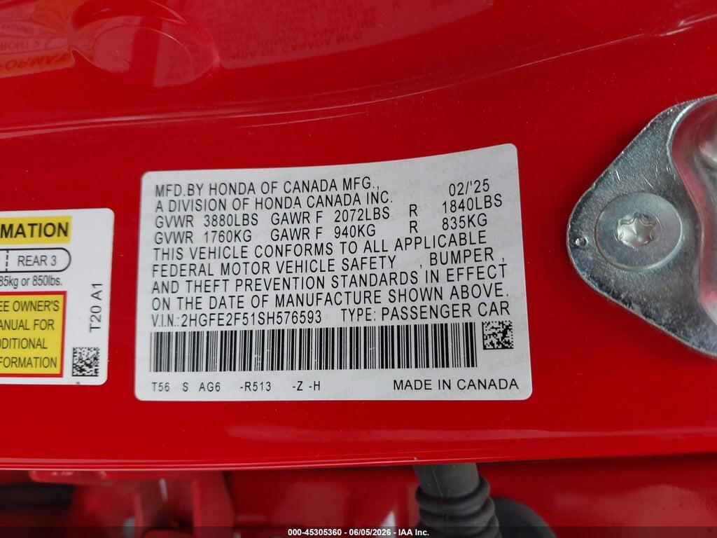 2HGFE2F51SH576593 2025 HONDA CIVIC photo no. 9
