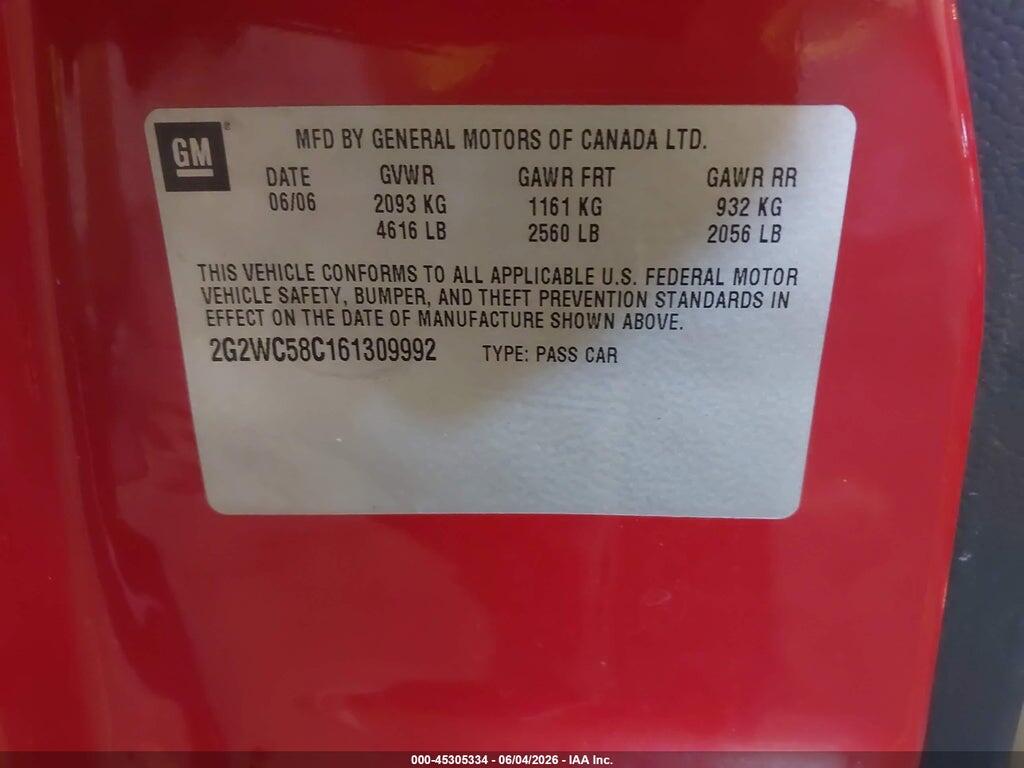 2G2WC58C161309992 2006 PONTIAC GRAND PRIX photo no. 9