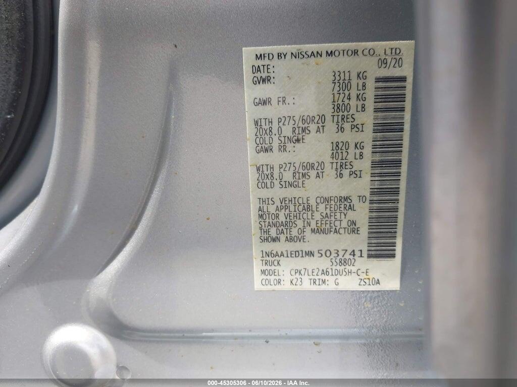 1N6AA1ED1MN503741 2021 NISSAN TITAN photo no. 9