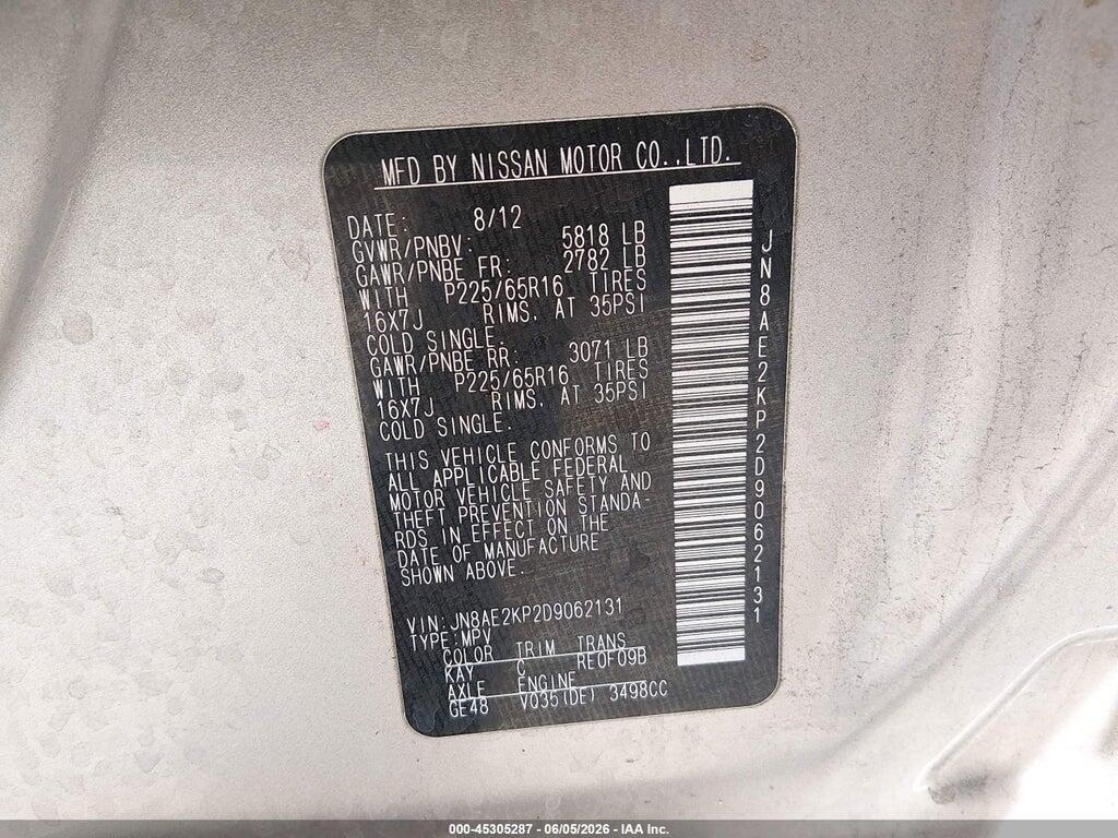 JN8AE2KP2D9062131 2013 NISSAN QUEST photo no. 9