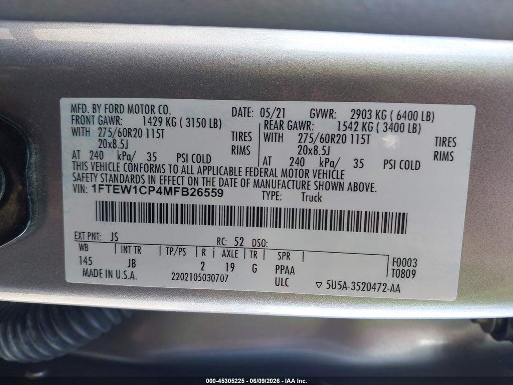1FTEW1CP4MFB26559 2021 FORD F-150 photo no. 9