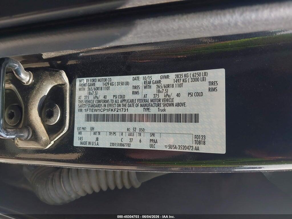 1FTEW1CP1FKF21731 2015 FORD F-150 photo no. 9