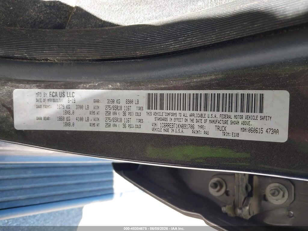 1C6RREBT1KN891706 2019 RAM 1500 photo no. 9