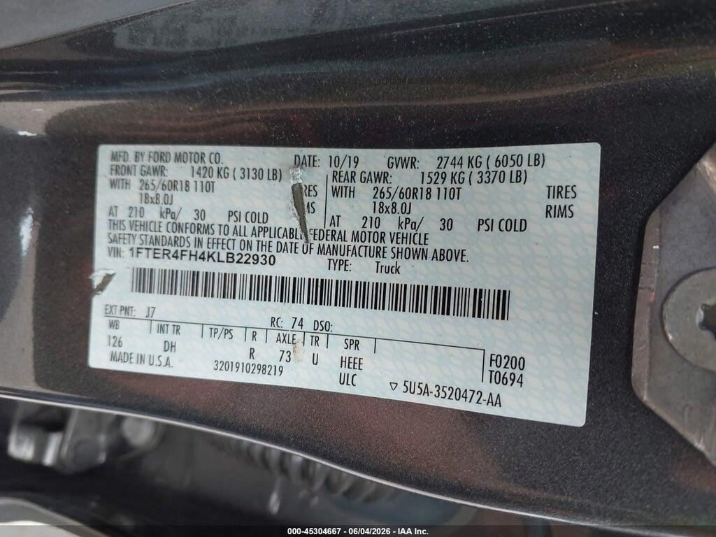 1FTER4FH4KLB22930 2019 FORD RANGER photo no. 9