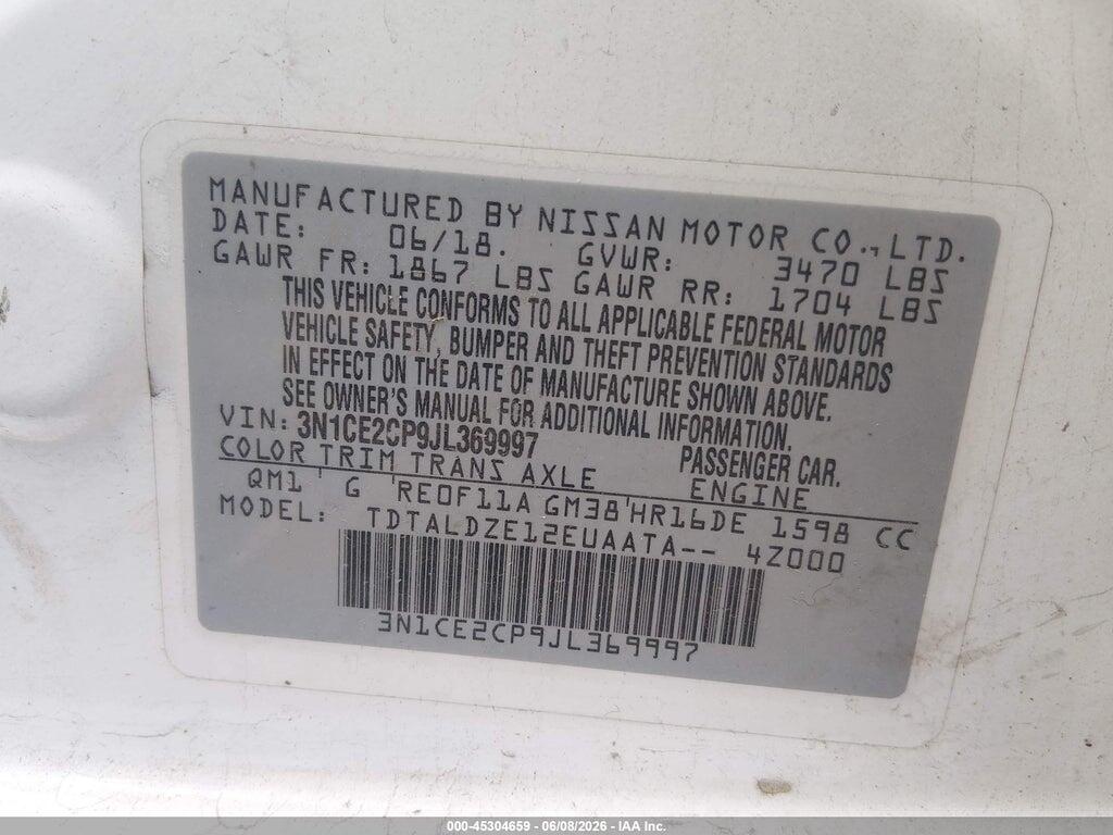 3N1CE2CP9JL369997 2018 NISSAN VERSA NOTE photo no. 9