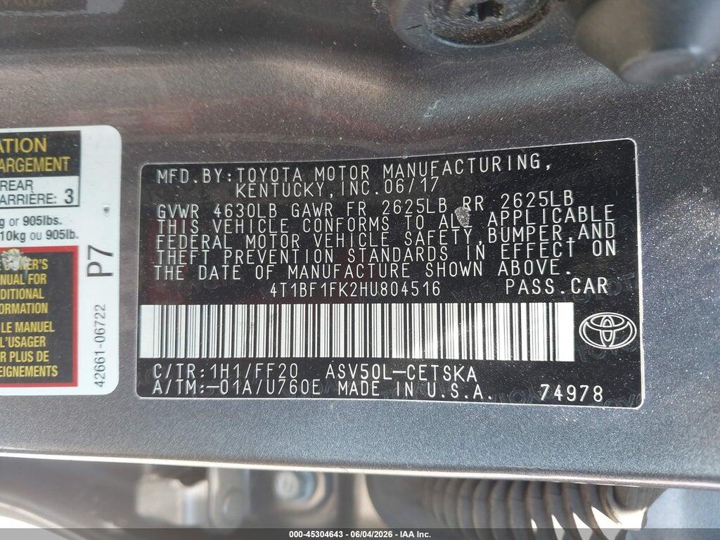 4T1BF1FK2HU804516 2017 TOYOTA CAMRY photo no. 9
