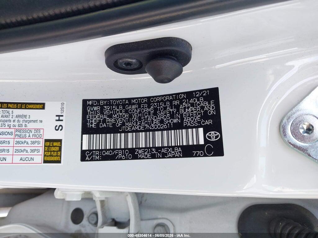 JTDEAMDE7N3002611 2022 TOYOTA COROLLA photo no. 9
