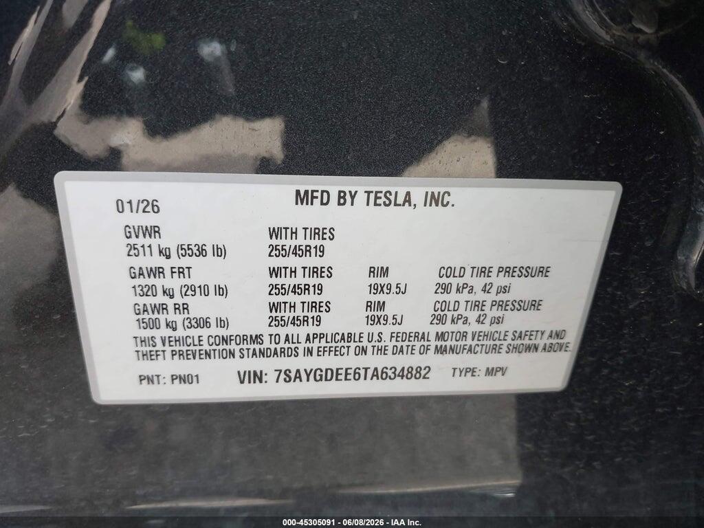 7SAYGDEE6TA634882 2026 TESLA MODEL Y photo no. 9