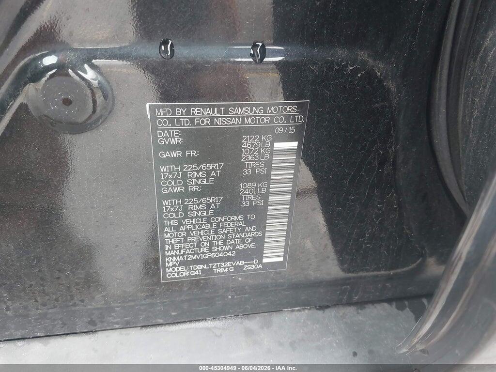 KNMAT2MV1GP604042 2016 NISSAN ROGUE photo no. 9