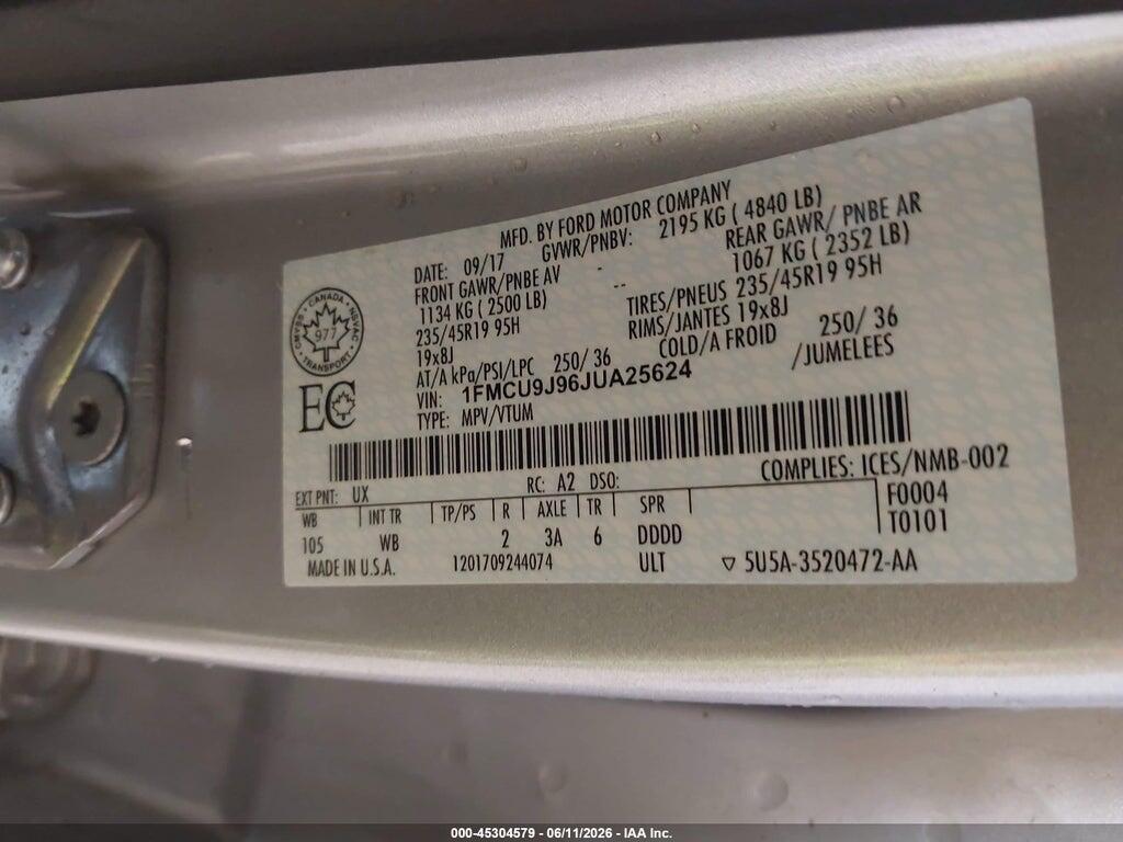 1FMCU9J96JUA25624 2018 FORD ESCAPE photo no. 9