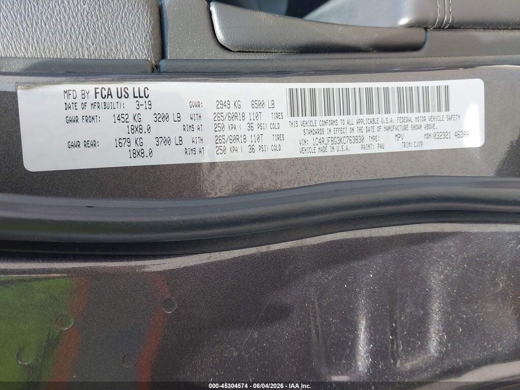 1C4RJFBG3KC763830 2019 JEEP GRAND CHEROKEE photo no. 9