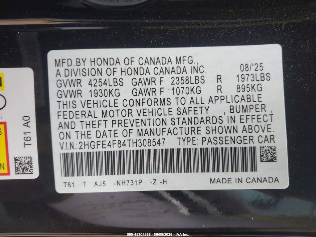 2HGFE4F84TH308547 2026 HONDA CIVIC HYBRID photo no. 9