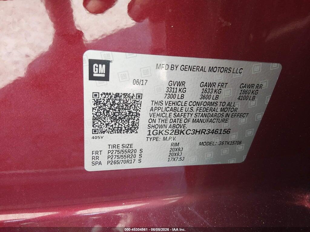 1GKS2BKC3HR346156 2017 GMC YUKON photo no. 9