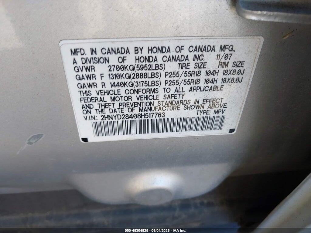 2HNYD28408H517763 2008 ACURA MDX photo no. 9