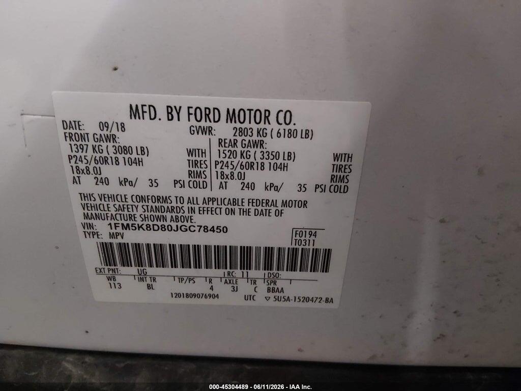 1FM5K8D80JGC78450 2018 FORD EXPLORER photo no. 9