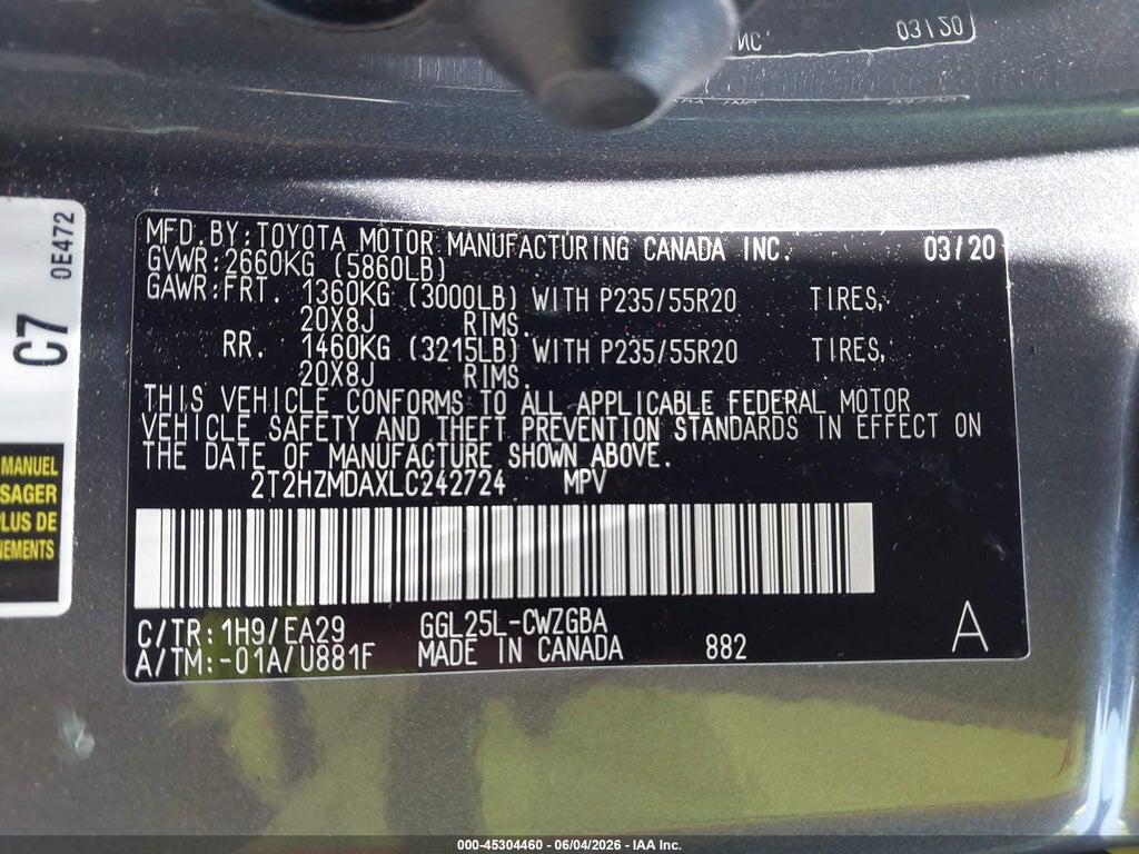2T2HZMDAXLC242724 2020 LEXUS RX 350 photo no. 9