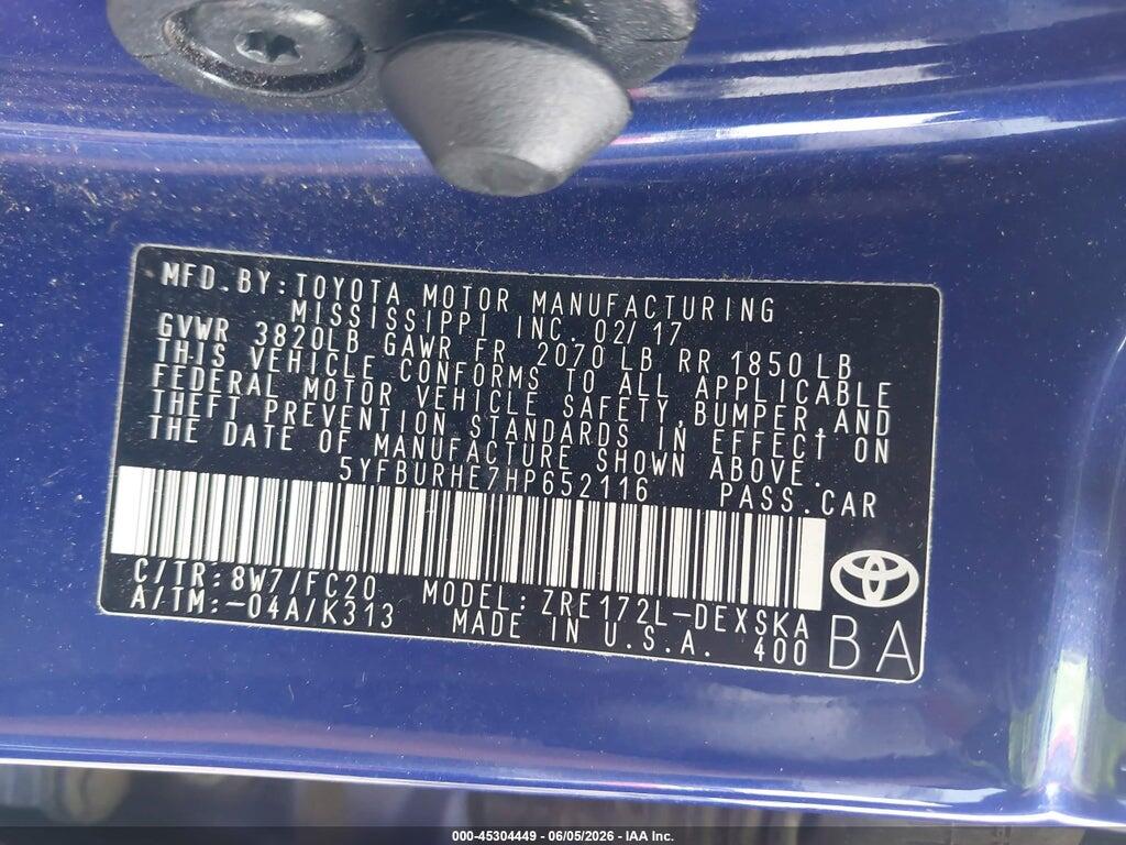 5YFBURHE7HP652116 2017 TOYOTA COROLLA photo no. 9