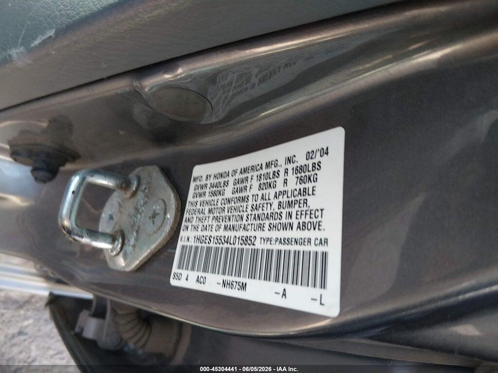 1HGES15534L015852 2004 HONDA CIVIC photo no. 9