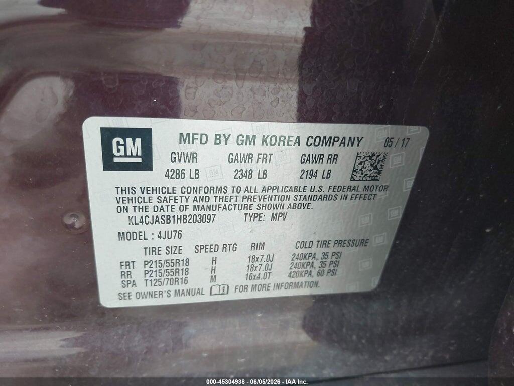 KL4CJASB1HB203097 2017 BUICK ENCORE photo no. 9