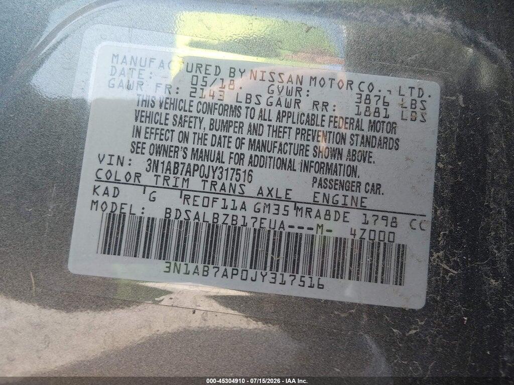 3N1AB7AP0JY317516 2018 NISSAN SENTRA photo no. 9