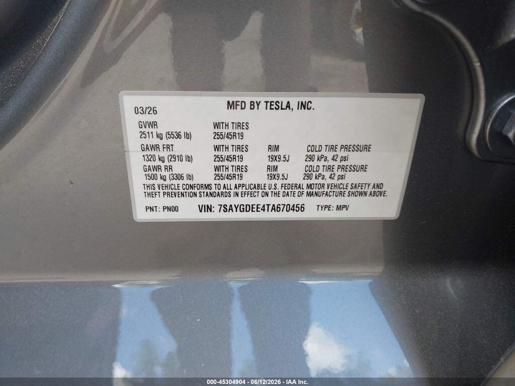 7SAYGDEE4TA670456 2026 TESLA MODEL Y photo no. 9
