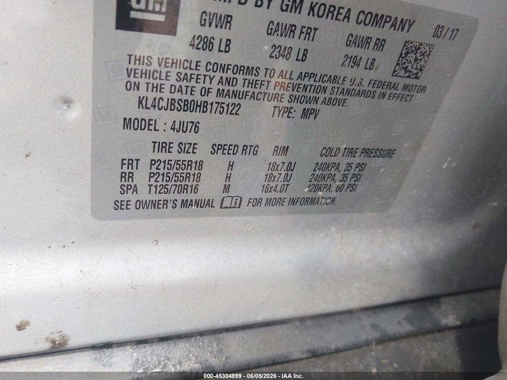 KL4CJBSB0HB175122 2017 BUICK ENCORE photo no. 9