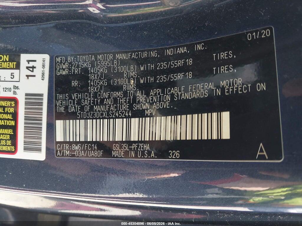 5TDJZ3DCXLS245244 2020 TOYOTA SIENNA photo no. 9