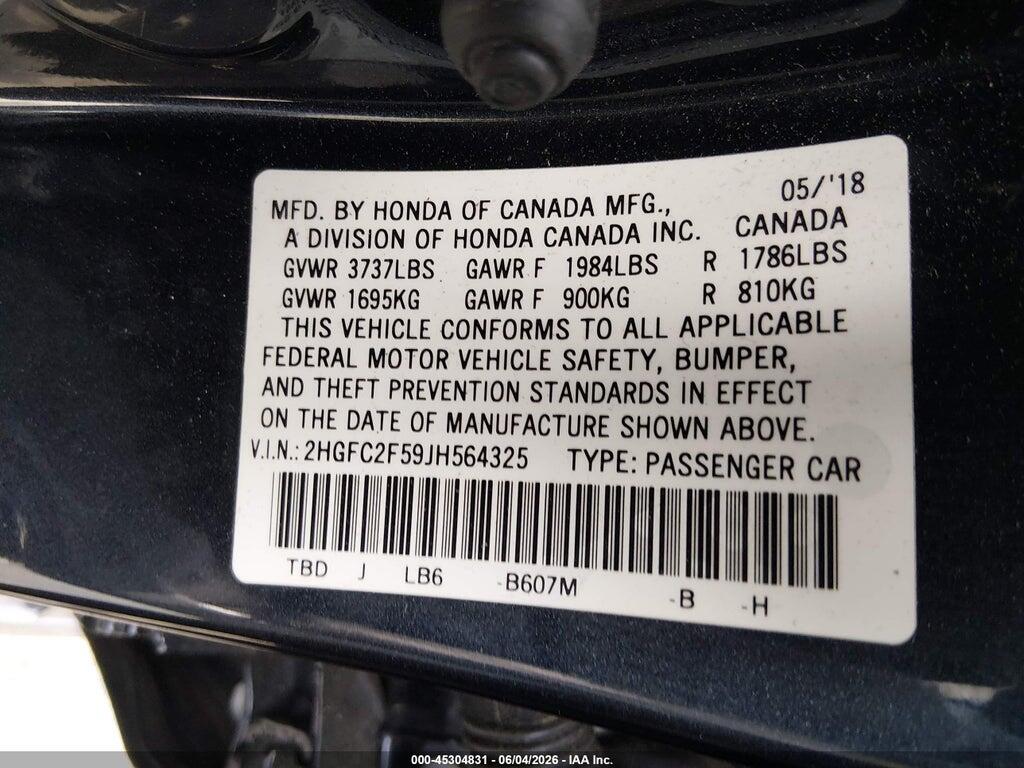 2HGFC2F59JH564325 2018 HONDA CIVIC photo no. 9