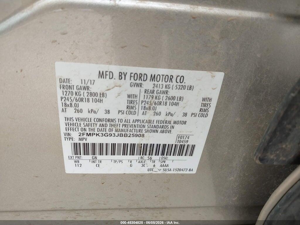 2FMPK3G93JBB25908 2018 FORD EDGE photo no. 9