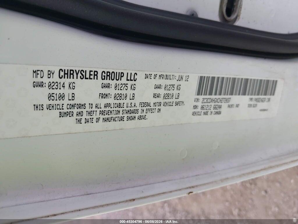 2C3CDXHGXCH272037 2012 DODGE CHARGER photo no. 9