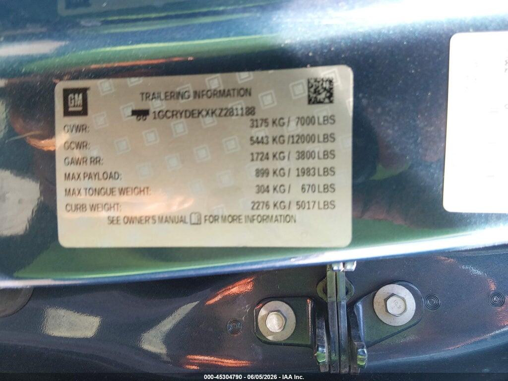 1GCRYDEKXKZ281188 2019 CHEVROLET SILVERADO 1500 photo no. 9