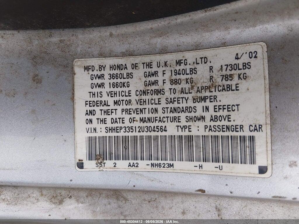 SHHEP33512U304564 2002 HONDA CIVIC photo no. 8