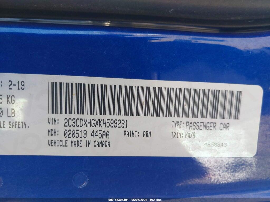 2C3CDXHGXKH599231 2019 DODGE CHARGER photo no. 9
