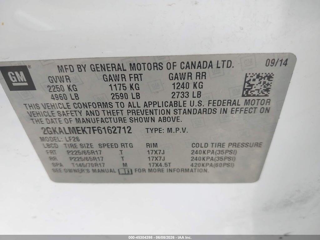 2GKALMEK7F6162712 2015 GMC TERRAIN photo no. 9