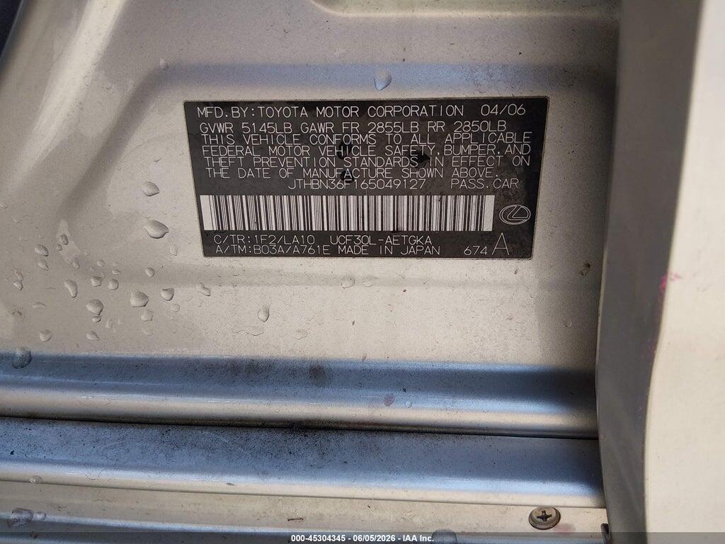 JTHBN36F165049127 2006 LEXUS LS 430 photo no. 9