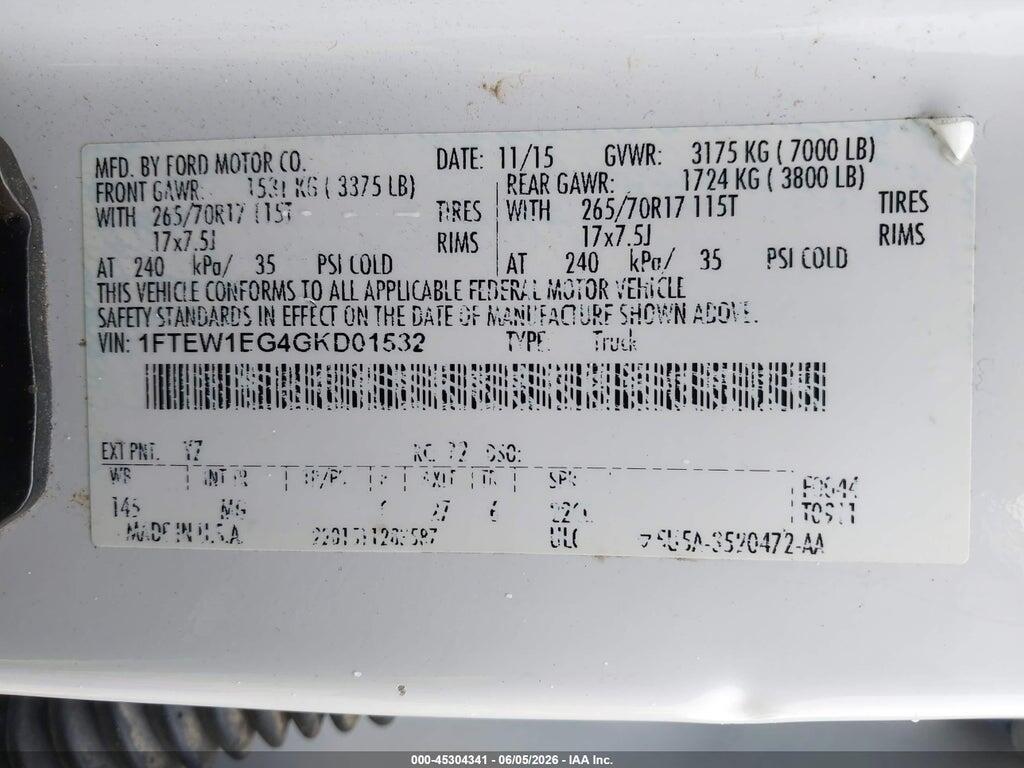 1FTEW1EG4GKD01532 2016 FORD F-150 photo no. 9