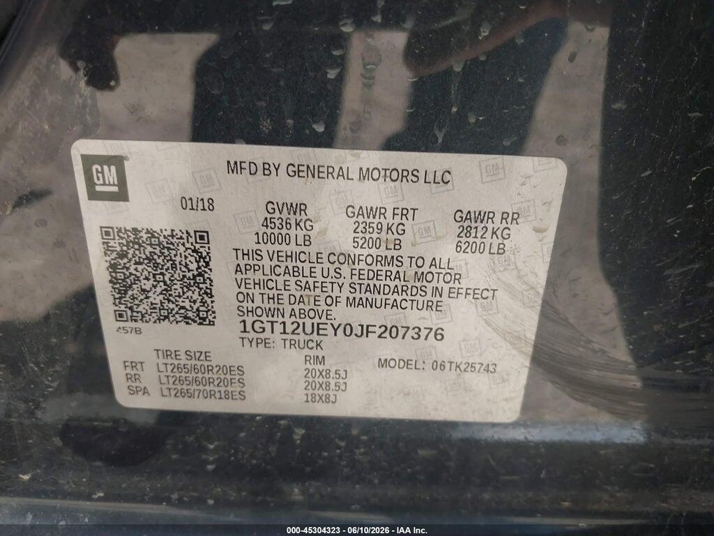 1GT12UEY0JF207376 2018 GMC SIERRA 2500HD photo no. 9