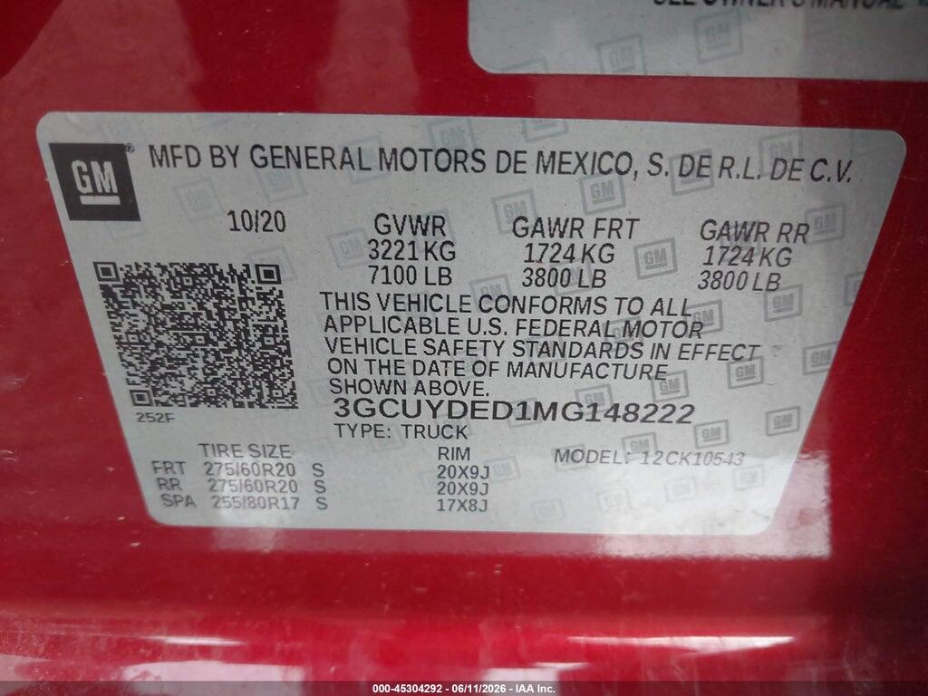 3GCUYDED1MG148222 2021 CHEVROLET SILVERADO 1500 photo no. 9