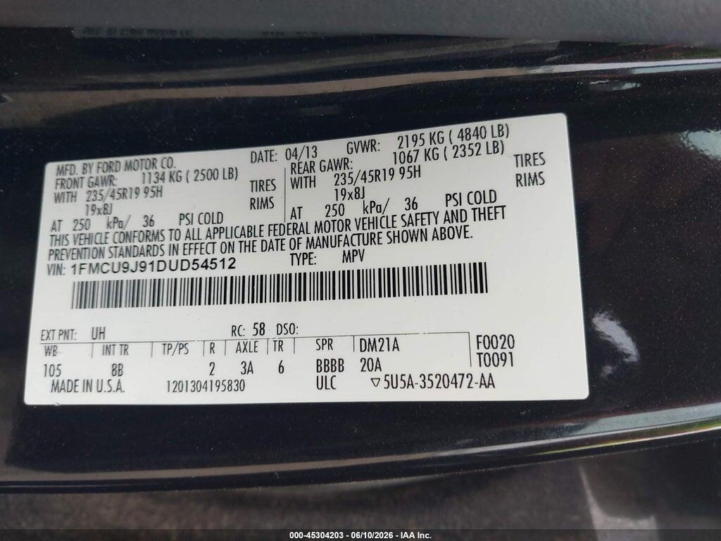 1FMCU9J91DUD54512 2013 FORD ESCAPE photo no. 9