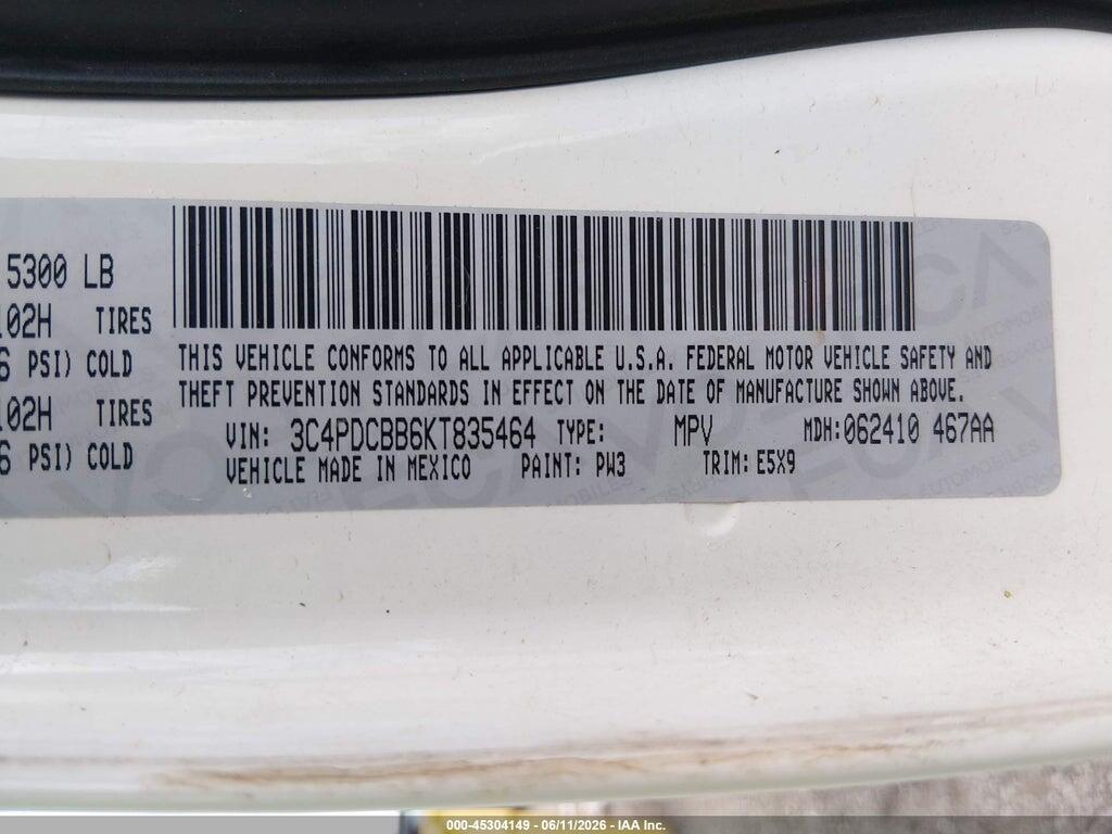 3C4PDCBB6KT835464 2019 DODGE JOURNEY photo no. 9