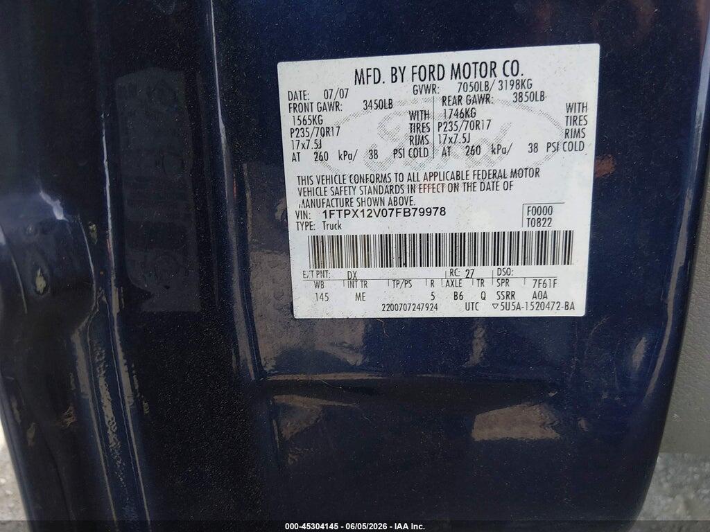 1FTPX12V07FB79978 2007 FORD F-150 photo no. 9