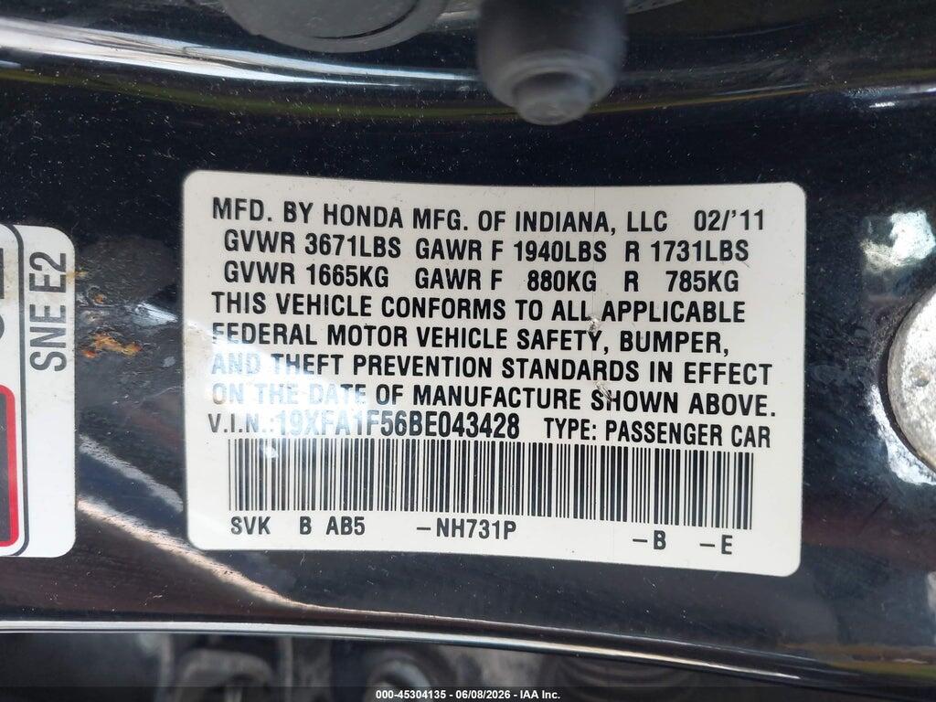 19XFA1F56BE043428 2011 HONDA CIVIC photo no. 9