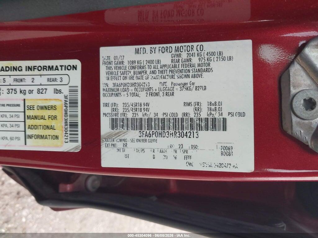 3FA6P0HD3HR304213 2017 FORD FUSION photo no. 9